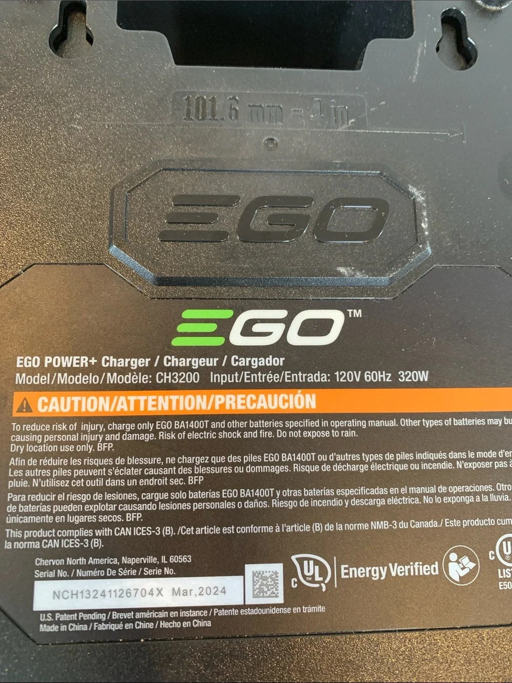 EGO 56V Battery Charger Model CH3200 320W Speed Charger OEM 120V